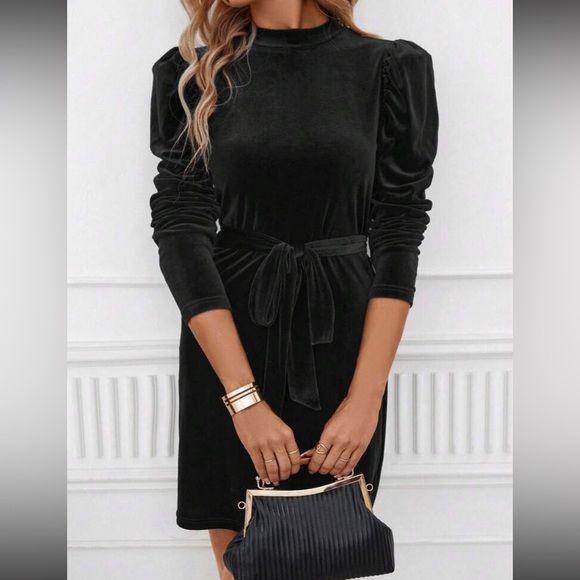 Gigot Sleeve Belted Dalmatian Dress
